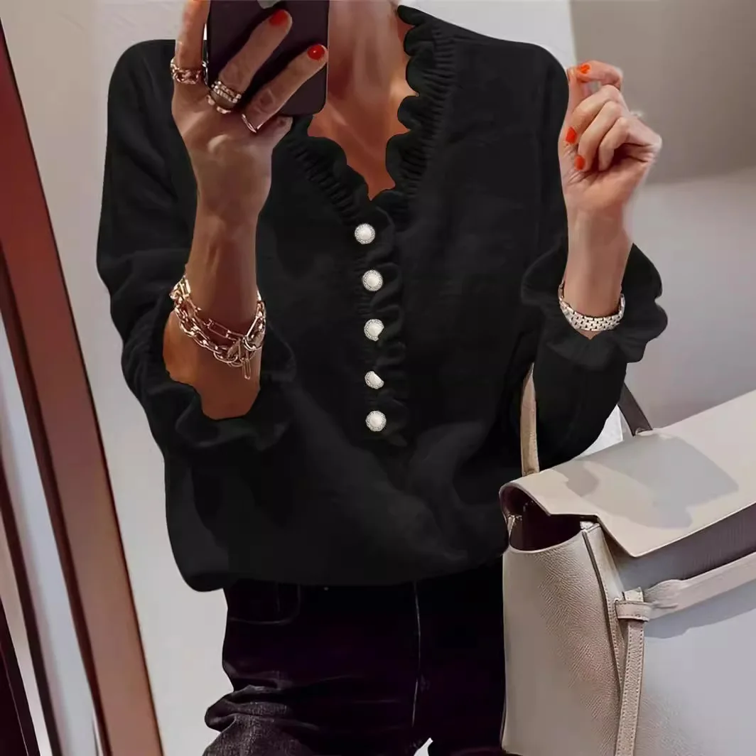 

2025 Spring Summer and Autumn European and American Long-sleeved V-neck Knitted Sweater