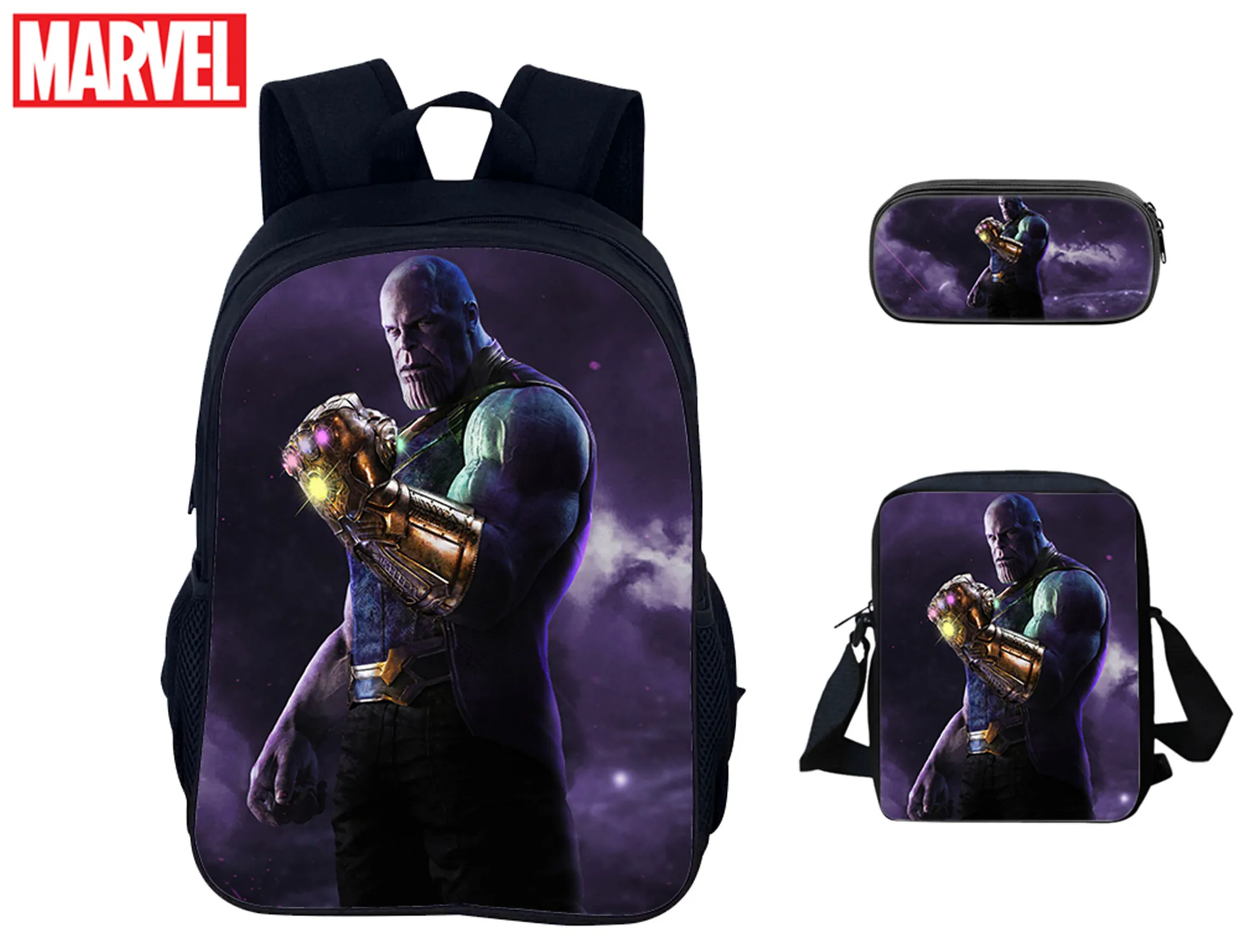 

Thanos Marvel Casual Backpack with Shoulder Bag,Pencil Case 3 in 1 Set,Children Book Bag Fashion Rucksack for School
