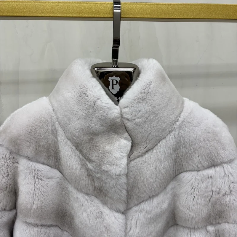 New High Quality Real Natural Rex Rabbit Fur Coat for Women Long Sleeves Luxury Fur Coat Thick Warm Outerwear Female Jackets