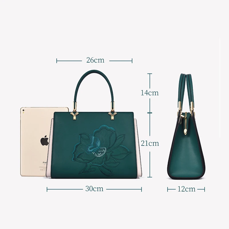 New Luxury handbags Genuine leather Embroidered Women\'s Bag Fashion Handbags Women Famous Brands EmbossingTote