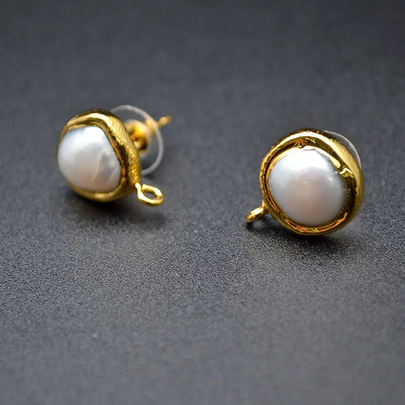 Anti-Fade Gold Plating Natural White Pearl Round Shape Dangle Earrings Parts Jewelry Clasps Findings