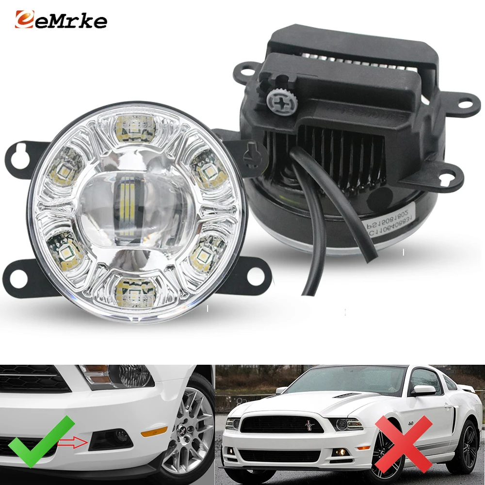 Para Ford Mustang V6 2010 2011 2012 [espesso para Mustang GT] Luzes de nevoeiro LED DRL Dot. CE. Lâmpada de condução de nevoeiro de carro E-mark E4 18W 2 unidades