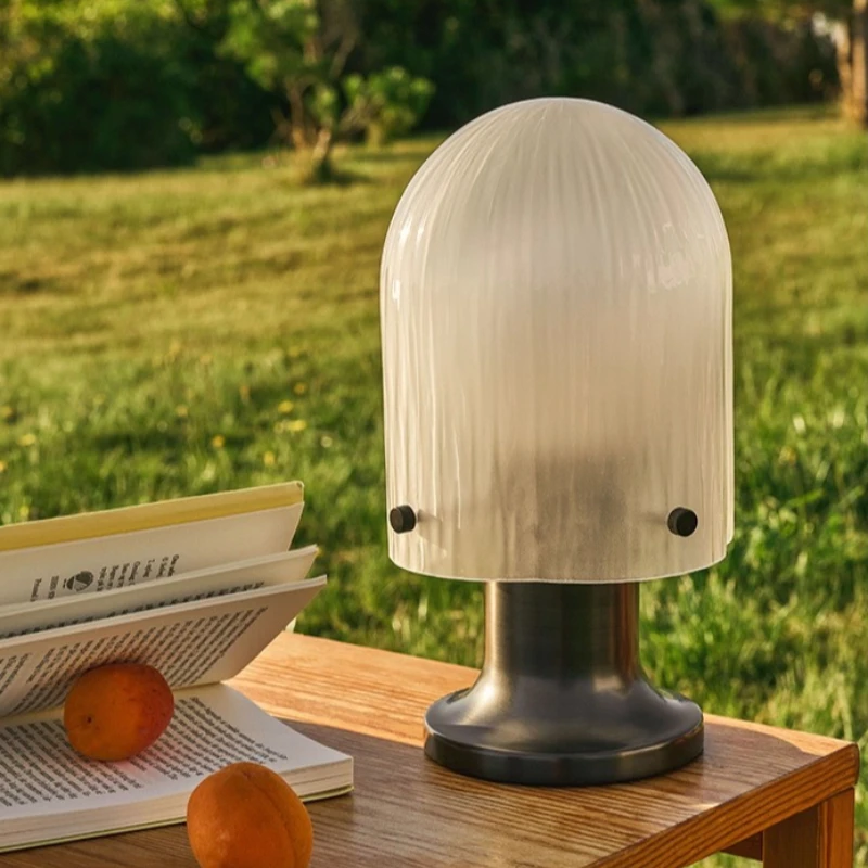 Moden White Ripple Glass Portable Charge LED Table Lamps Touch Switch Living Room Bedroom Restaurant Office Iron Base Desk Light