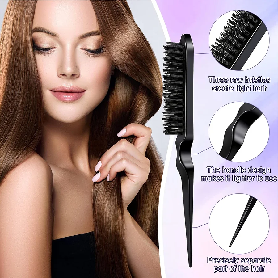 12 Pieces Hair Brush Set, Nylon Teasing Hair Brushes 3 Row Salon Teasing Brush, Double Sided Edge Smooth Comb Grooming