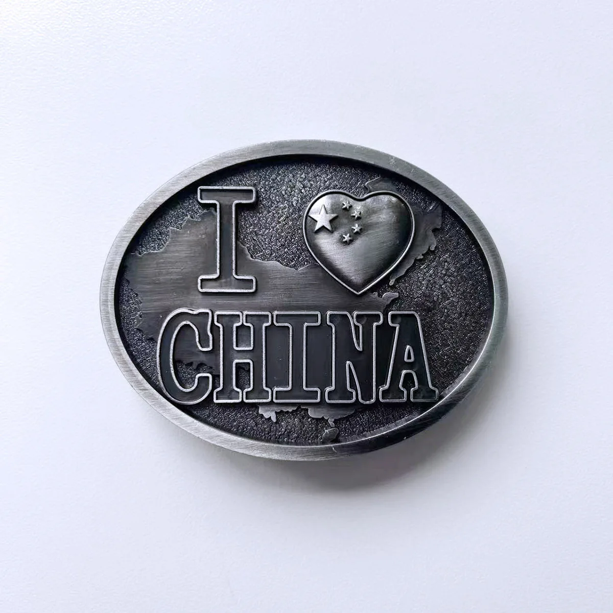 

Antique Brushed Silver Love China Chinese Map Flag Oval Belt Buckle Without Enamel BUCKLE-CH002AS