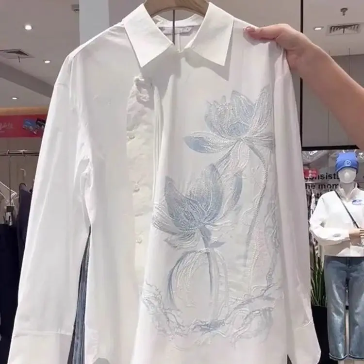 Floral Printed Blosues Women Long Sleeve Loose Chic Tops Spring Autumn New Fashion Shirts Office Lady Casual Wear