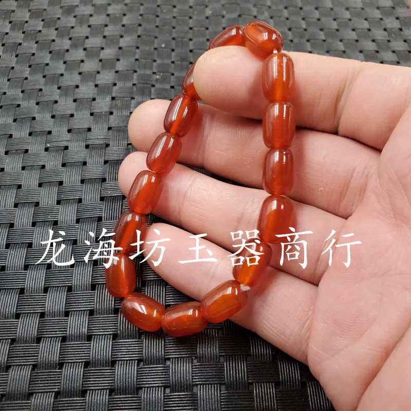 Jade Bracelet Red Agate as Right as Rain Bracelet Chicken Blood Red Agate Barrel Shaped Bead Bracelet Chalcedony Bracelet Jade B