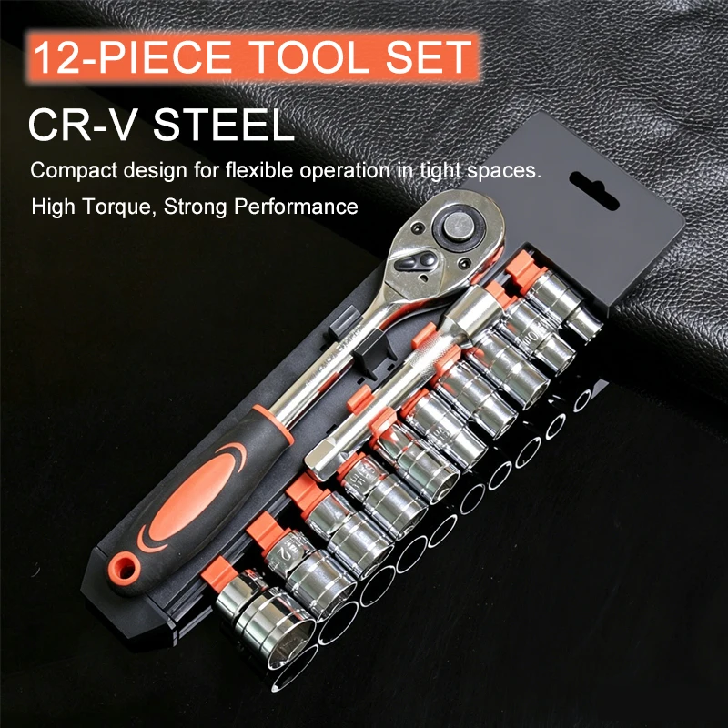 

12PCS set of automotive repair tools multifunctional ratchet quick socket wrench automotive repair hardware combination set