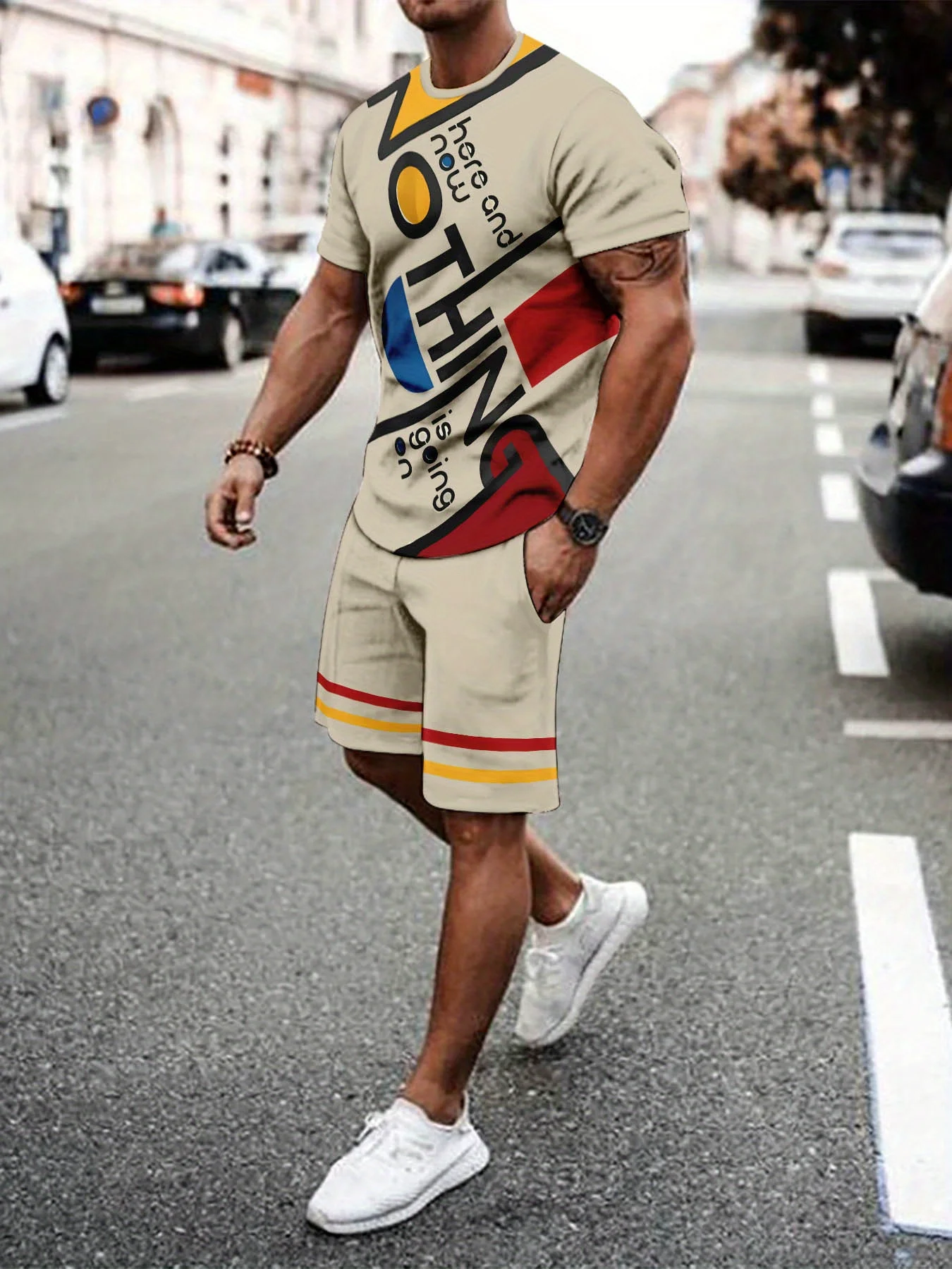 

Мужские шорты с коротким рукавом и буквенным принтом 2026: легкие, дышащие, удобные, повседневные и модные уличные шорты для мужчин