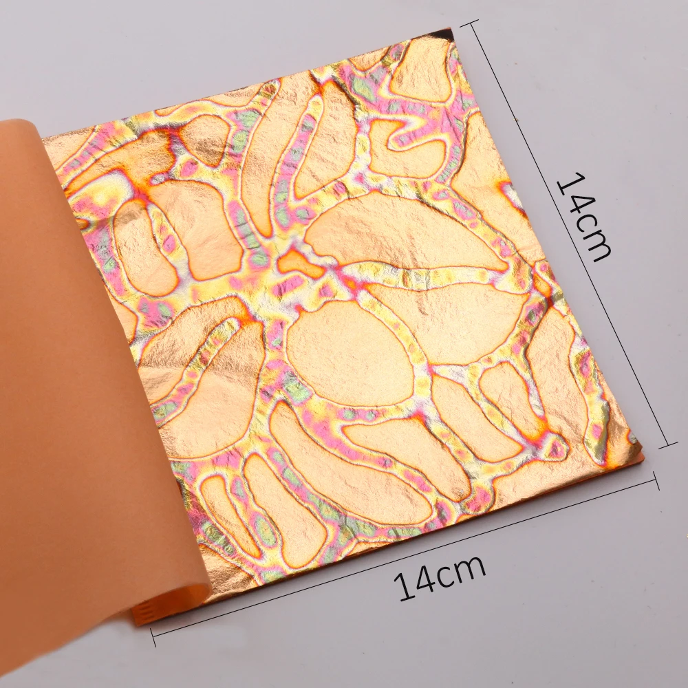 25Pcs DIY Craft Paper Art Scrapbooking 14cm Imitation Gold Copper Sheets Leaf Variegated Paper Flakes Nail Painting Decoration