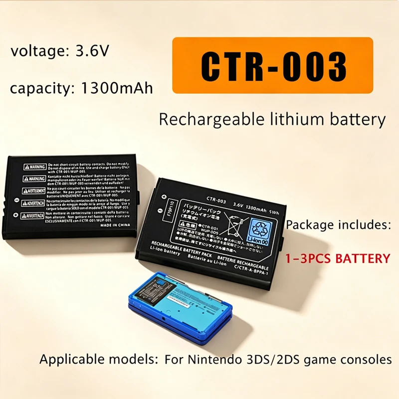 CTR-003 Batería de repuesto 1300mAh CTR 003 3,6 V batería de litio para consola de juegos Nintendo 3DS 2DS baterías recargables N3DS
