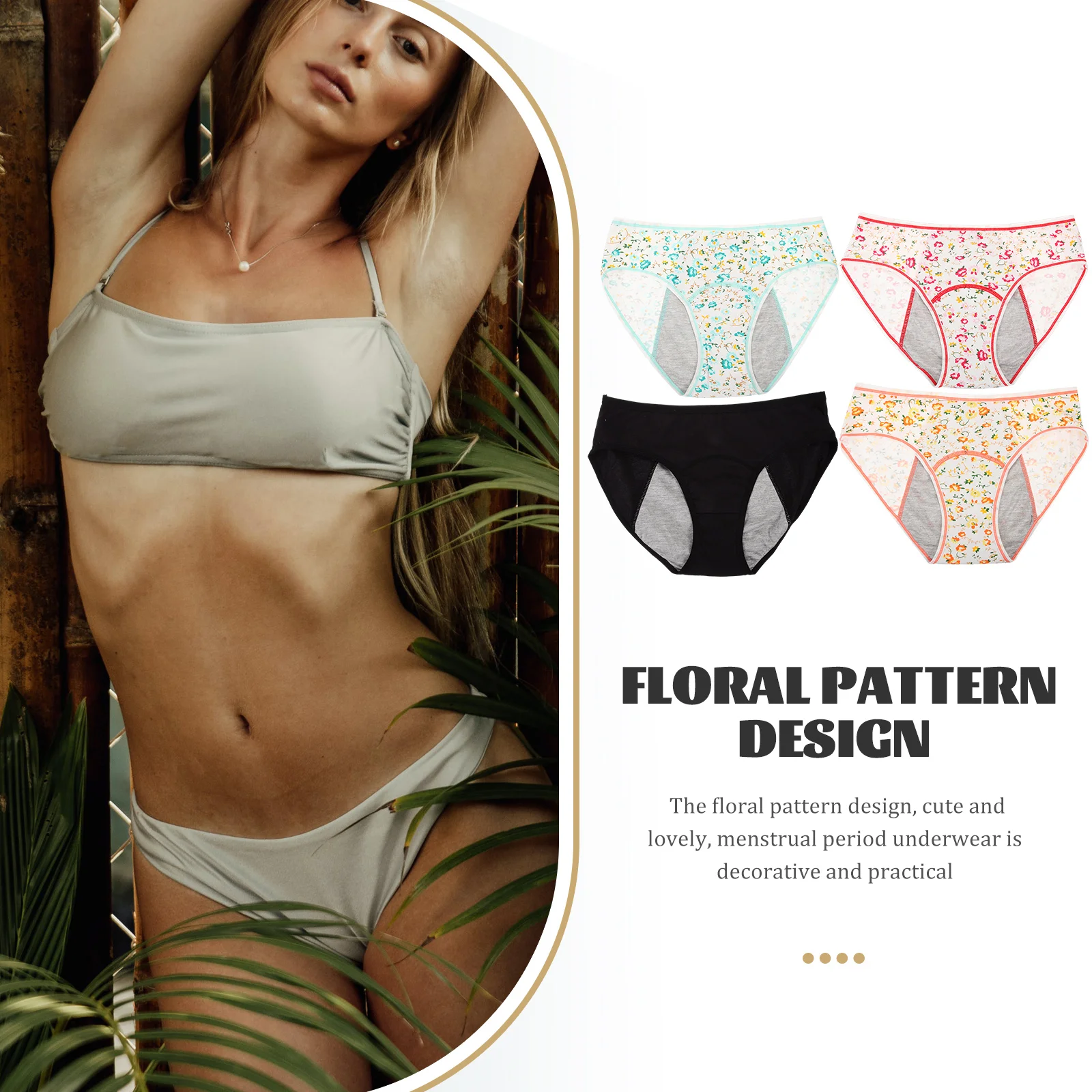 

4 Pcs Leak proof Period Panties M Size Floral Green Red Black Physiological Pants Comfortable Cotton Menstrual for Teens
