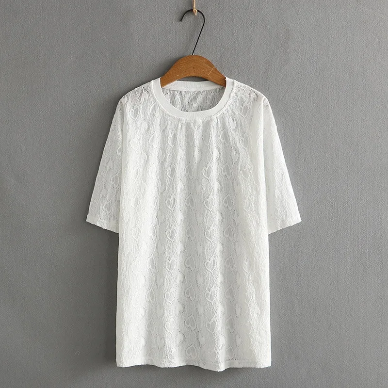 女性用レース付きラウンドネックTシャツ,半袖,ルーズフィット,ラージサイズ3XL 4XL 5XL 6XL,2022