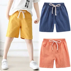 Pantalones cortos de algodón y lino para niños y niñas, ropa suave y transpirable, moda de verano