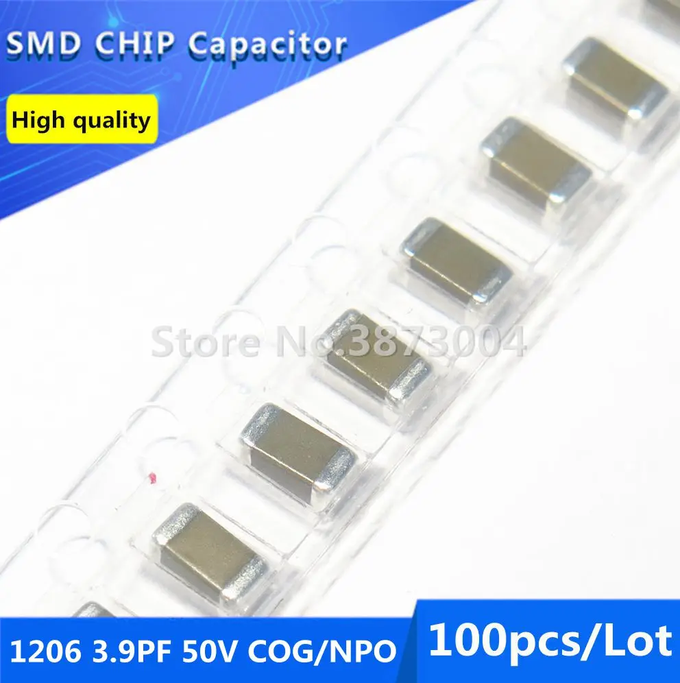 100pcs 1206 3.9PF 50V COG/NPO 0.25% Thick Film Chip Multilayer Ceramic Capacitor