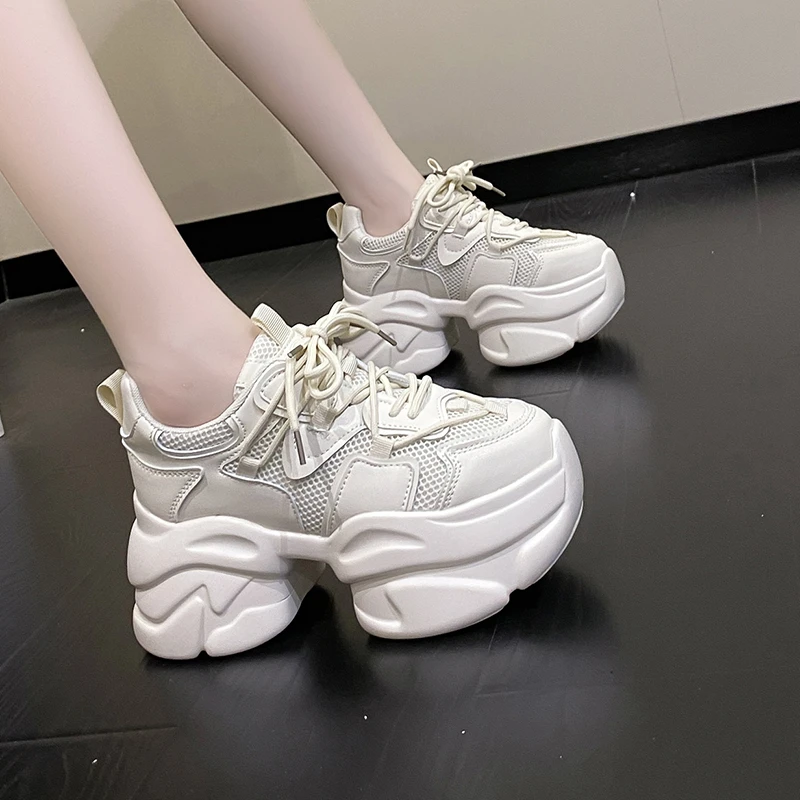 New Women's Sneakers 8CM Internal Increase Leather Casual White Ladies Shoes Trainer Platform Sneaker Womens Zapatillas Mujer