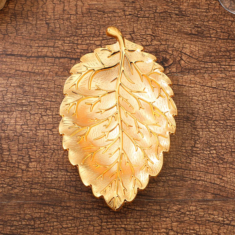 European Leaf Shape Gold Plate Dry Fruit Tray Decorative Plate Metal Snacks Serving Tray for Serving Biscuit Pastry Dessert - Image 4