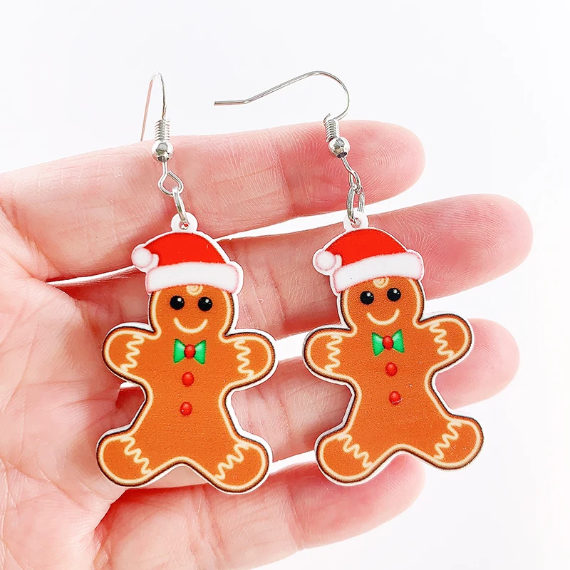 Love Christmas Gingerbread Man Truck Acrylic Drop Earrings For Women Jewelry Flat Back Charms Accessories Gifts