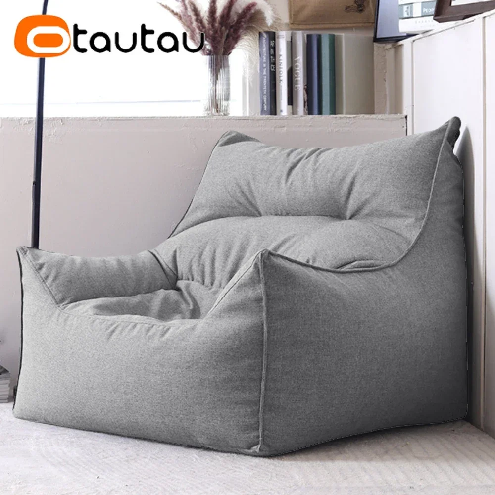 OTAUTAU King Big Cotton Linen Single Sofa Bean Bag Cover Without Filler Adults Floor Seat Comfy Beanbag Sofa Puff Chair SF177