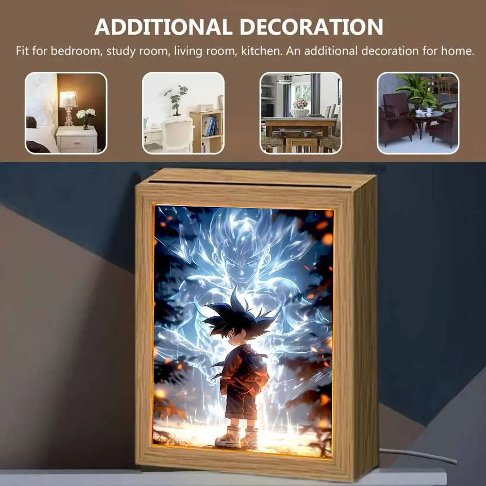 Anime Figure Light Painting Photo Frame Dragon Ball Z Goku Led Night Light Lamp Bedside Table Decorate Christmas Gifts Moon Lamp image 5