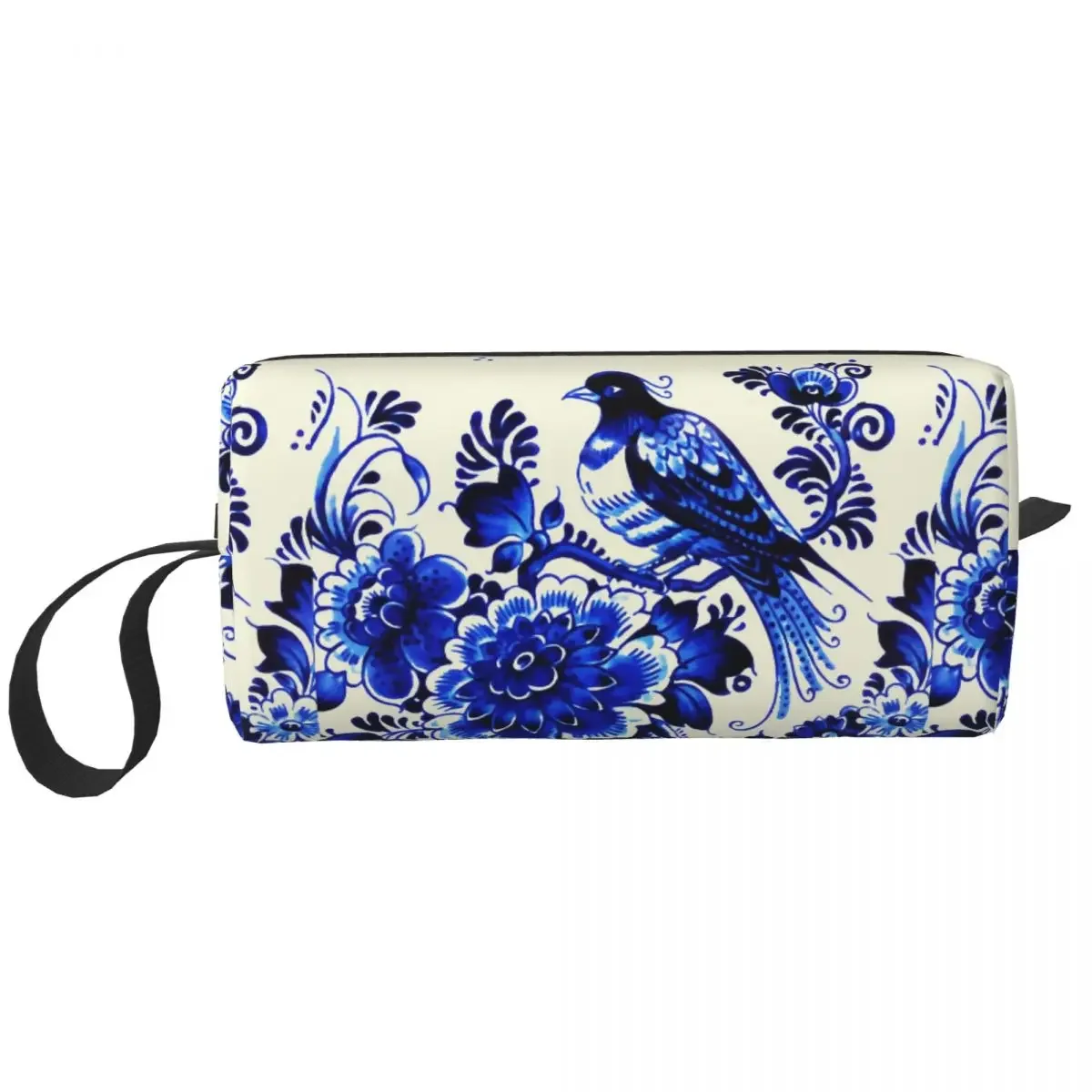 Blue Delft Porcelain Oriental Toile Makeup Bags Men Cosmetic Bag Stylish Outdoor Pouch for Purse Storage