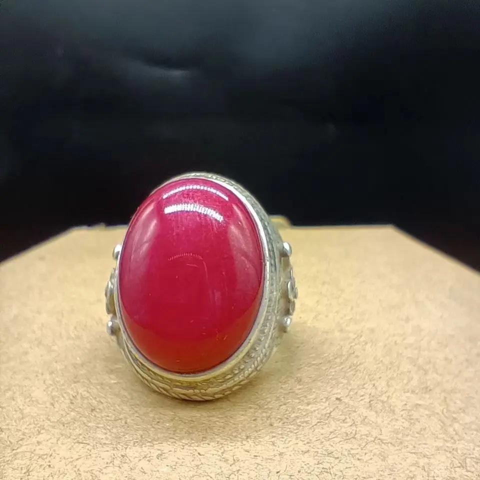 Collection Old China Tibet Silver Handmade Inlay Jade Ring Superb Ornament Gift 4
