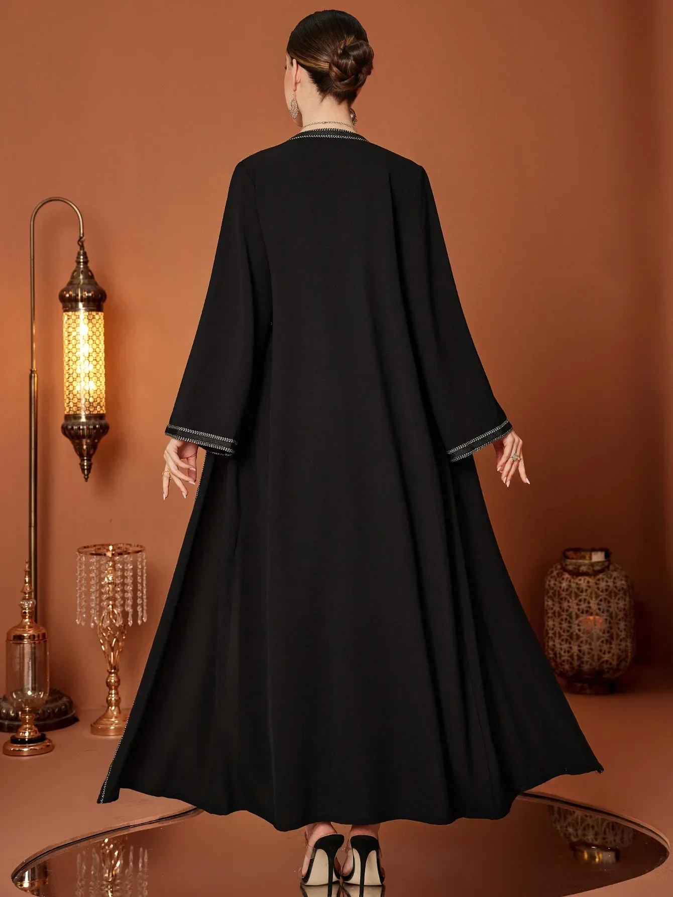 イード女性用アバヤ手縫いダイヤモンドムスリムオープンビーズ装飾ベスティドス・ラルゴス・パーティーカフタン・ジャラビーヤ・ラマダン・ドバイ・アラブロングローブ