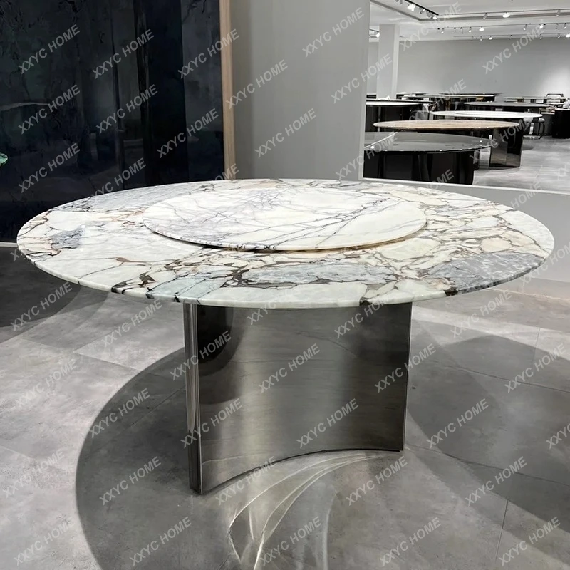 

Minimal round dining table Amazon green natural marble high-end dining table