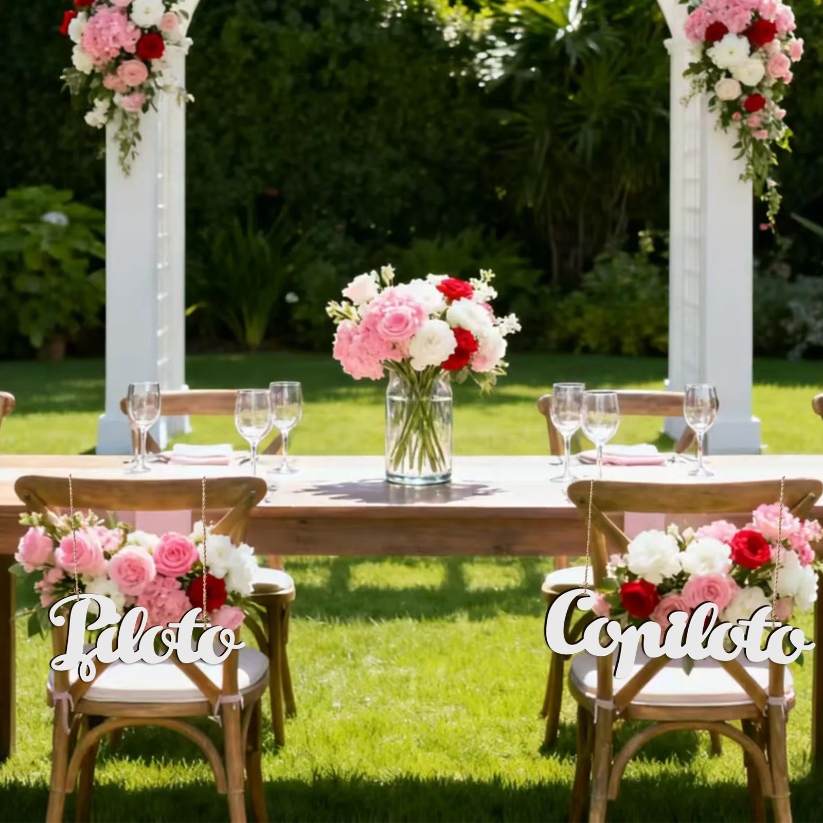 Picture 6: Piloto & Copiloto Wedding Chair Signs - Laser Cut White Wooden 0.4cm Thick, Travel Theme Chair Back Decor for Beach Wedding