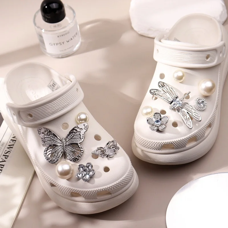 [Elegant Shoe Charms]Elegant DIY Removable Shoe Charms Set Silver dragonfly, butterfly Designs for Women's Perfect for xmas Gift