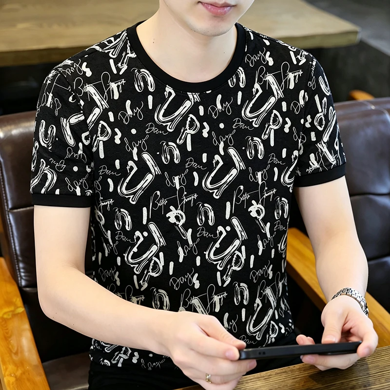Polyamide Elastane Trendy T Shirt For Men Short Sleeved Stretchy Summer Quality Coolness Breathable Crewneck Camisetas De Hombre