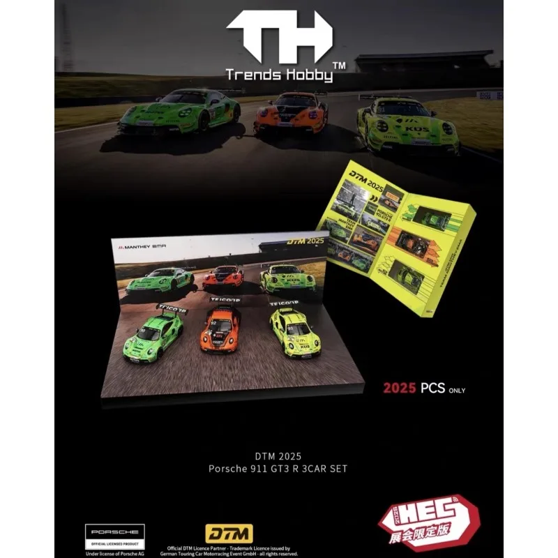 HEC TH 1:64 911GT3R DTM Three-car Set Die-Cast Alloy Car Model, Boys' Holiday Gift Toy, Adult Collection Decoration Item.