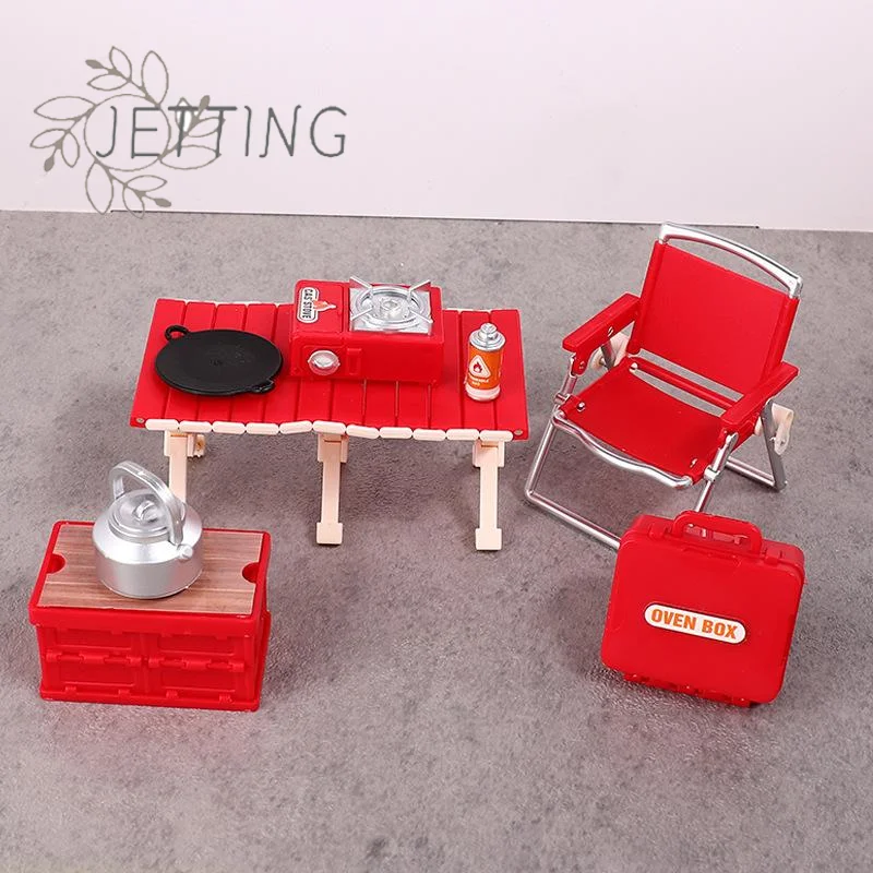 ชุดตั้งแคมป์ปิกนิกจิ๋วสำหรับบ้านตุ๊กตา 1:12 พร้อมเก้าอี้พับได้ เตาแก๊สจำลอง ของตกแต่งบ้านตุ๊กตา