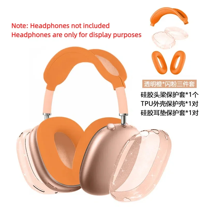 

Papaya Orange colour Silicone Protective Cover TPU Transparent Case Three Piece Set Suitable for 2024 AirPods Max/2 headset