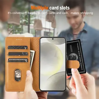 適用於三星 Galaxy S25 S24 S23 Ultra S22 S21 FE S20 S10 Plus Note20 的商務真皮手機殼,翻蓋式卡包設計。 10 最佳銷售 三星S21 FE手機殼 - №3