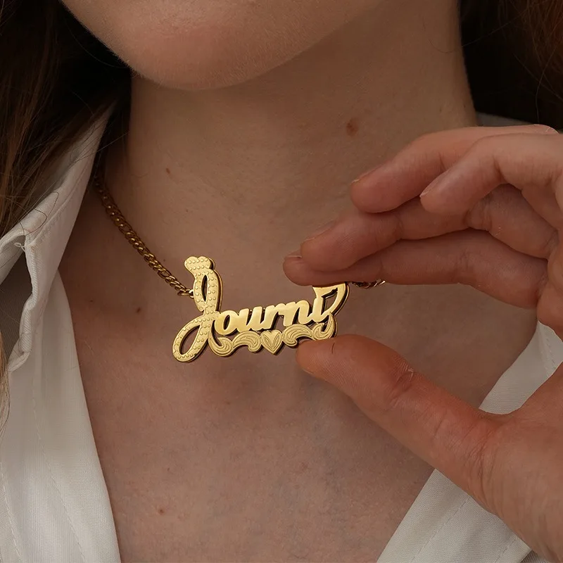 

Custom Name Necklace Personalized Nameplate Pendant Unique Heart & Cursive Font Design Customizable Jewelry Gift For Women