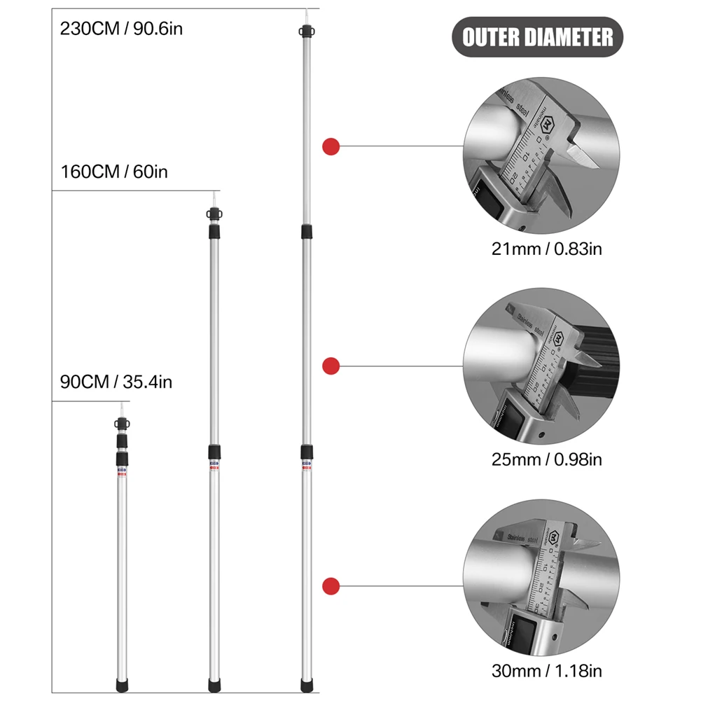 Set of 2 Aluminum Adjustable Camping Tarp Poles 90