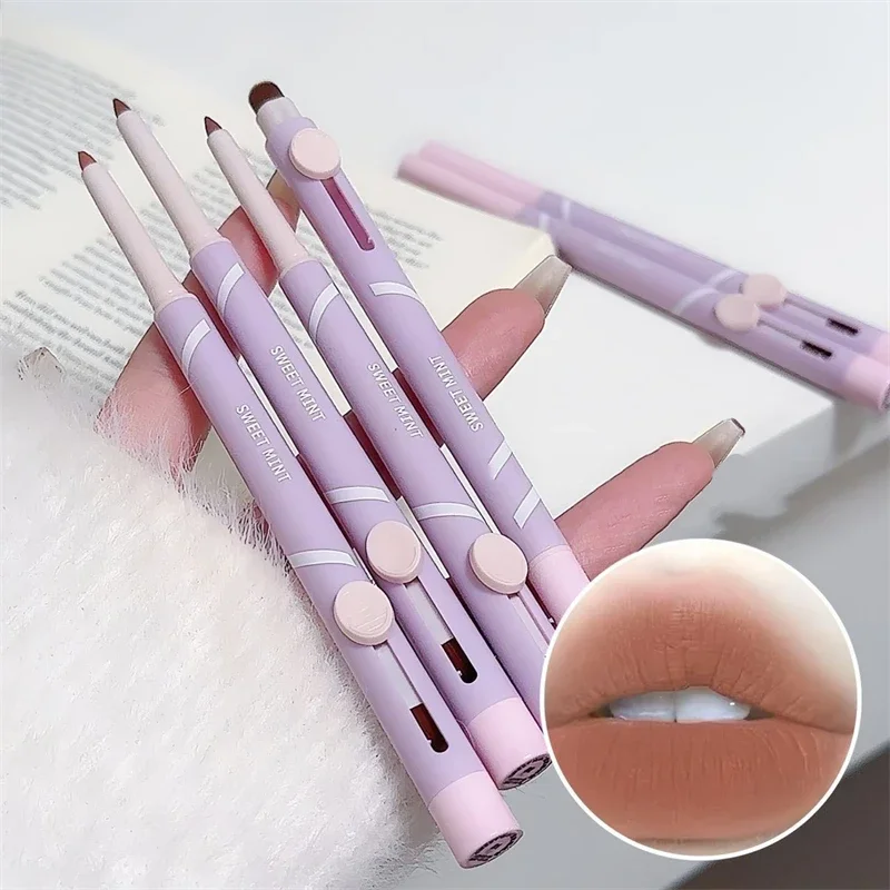 New Lip Pen Lip Liner Pen Matte Lipstick Pen Silver long lasting Lip Contouring matita antiaderente Lipliner trucco coreano con pennello