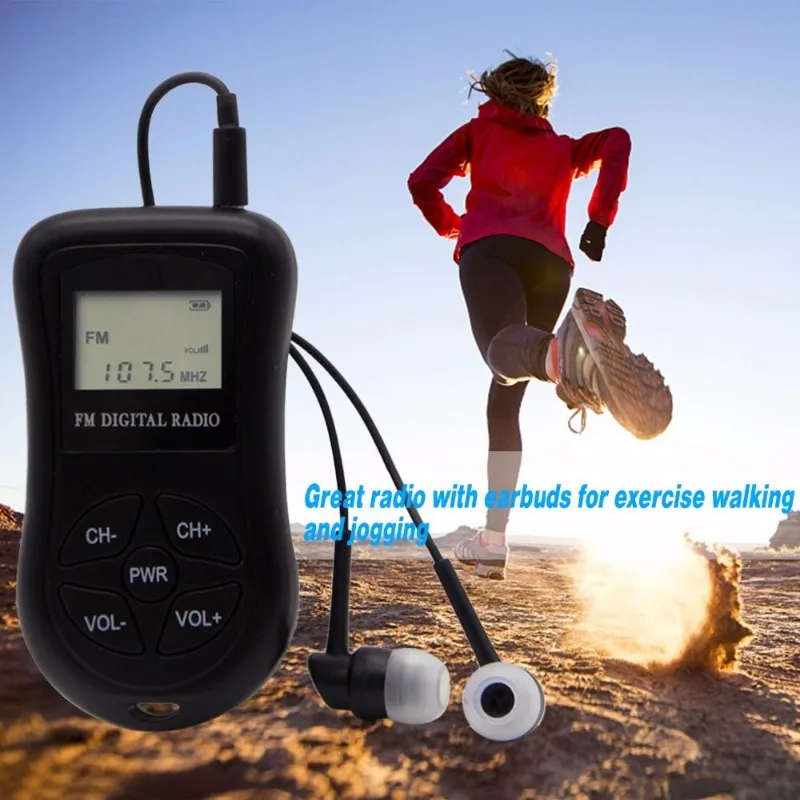 

Portable Mini FM Radio, Stereo LCD Digital Display Tuning Pocket Walkmen Transistor Conference Receiver with Earphone