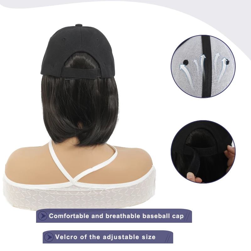 Peruca de chapéu LUPU de 6 polegadas com boné de beisebol – Peruca de chapéu ajustável feminina com peruca sintética fácil de combinar e usar