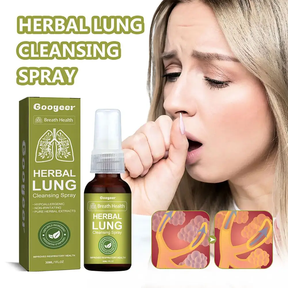 5x Googeer Kruidenlong Reinigende Spray Adem Detox Kruidenlong Reinigingsspray, Kruidenlong Reiniging Mist-Krachtige Longondersteuning