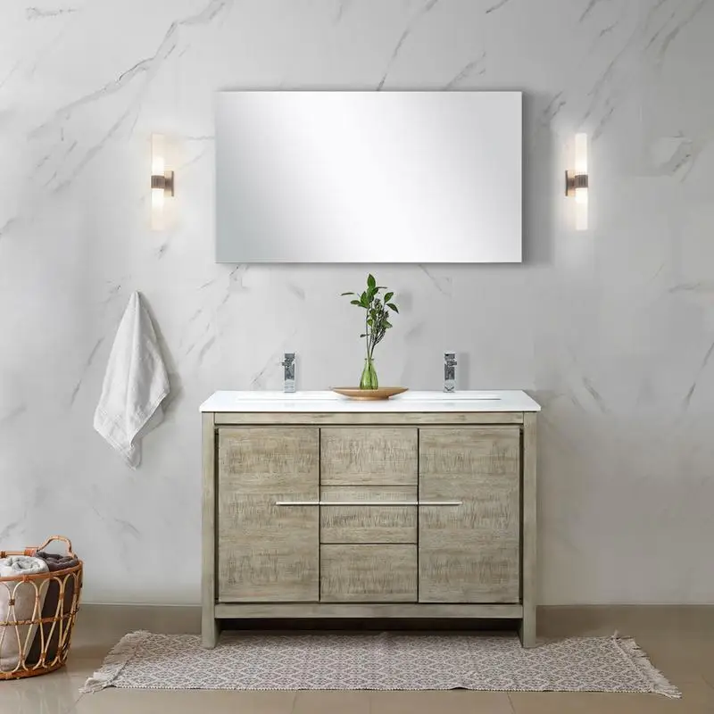 

48" Double Bath Vanity with Cultured Marble Top, Chrome Faucet Set, Rustic Acacia Finish