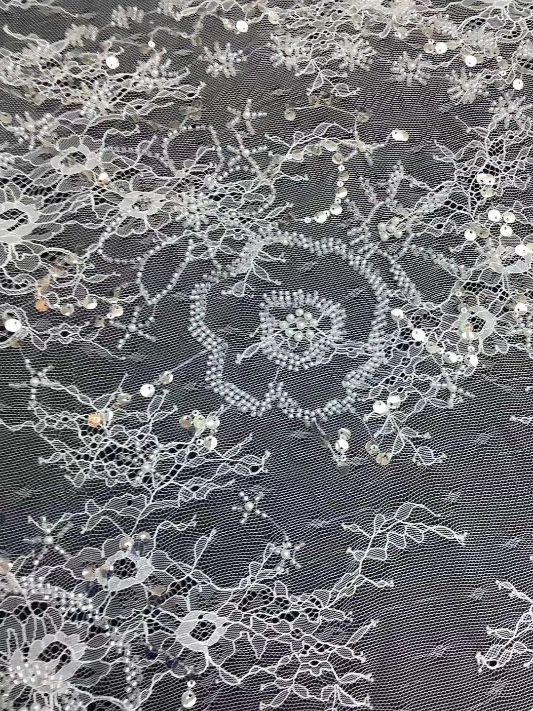 New ,White Beaded Lace, Embroidery French Tulle Net ,Soft ,Sequined African Fabric ,DIY ,Dresses ,Party ,Weddings