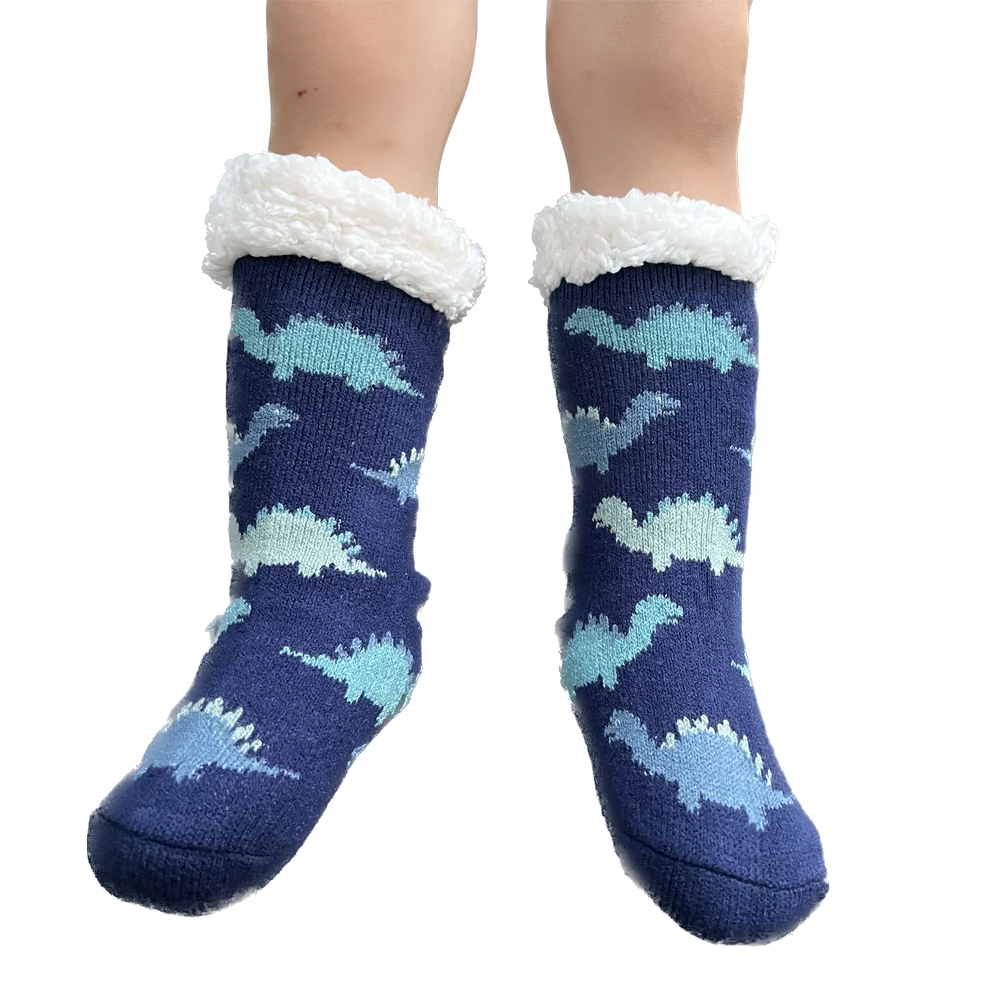 Dinosaur Womens Fuzzy Sock Soft Female Home Indoor Winter Warm Plush Non Slip Grip Children Thermal Slipper Socks Monkey Unicorn