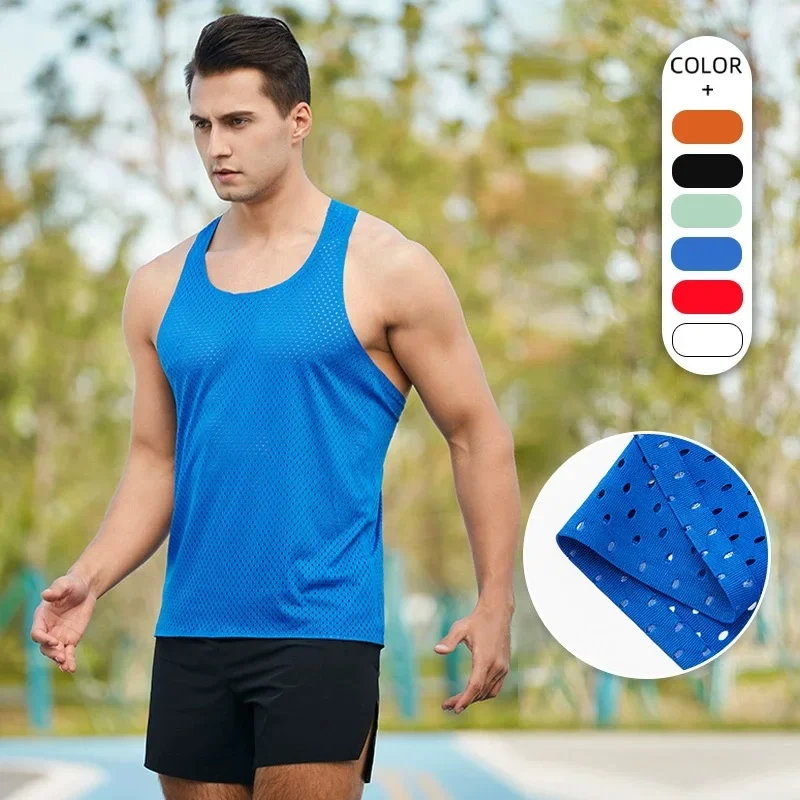 Men Running Tank Top Sleeveless Singlet Mesh Tank Top Men Fitness Lightweight Undershirt Athletic Wear Male Training Sports Vest