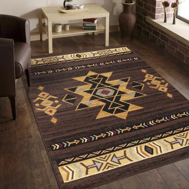 

Southwest Area Rug 5'3" x 7'3" Brown Tribal Design Carpet