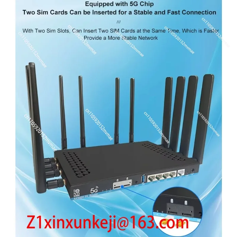 Dual SIM Slot 4G LTE 5G NR WiFi6 AX3000 CPE Router OpenWRT Gigabit WAN LAN Cellular Modem Router