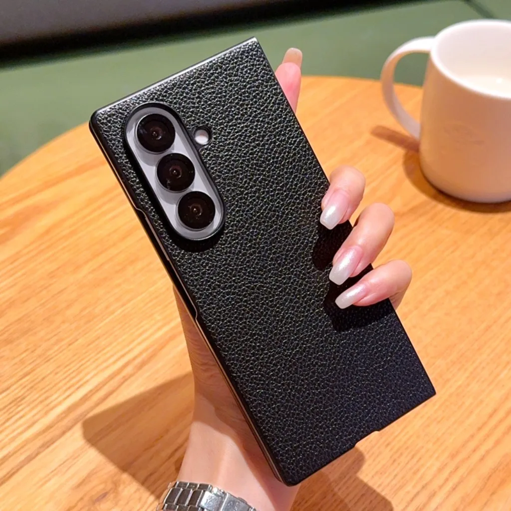 Lychee Grain PU Leather Business Phone Case For Samsung Galaxy Z Fold 8 Ultra 7 6 5 4 3 2 Shockproof Protective Shell Hard Cover