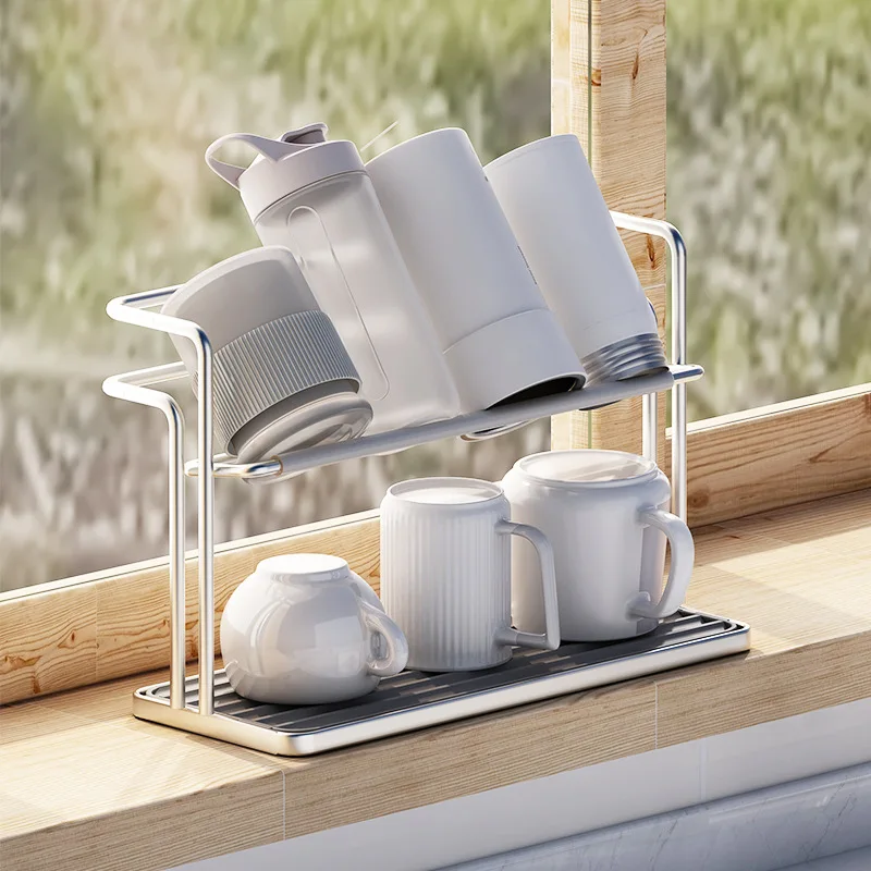 Stainl Steel Double Layer Cup Holder Tea Cup Glass Drainage Storage Ra Home Use Cup Tray Inverted Installation Method HQ501