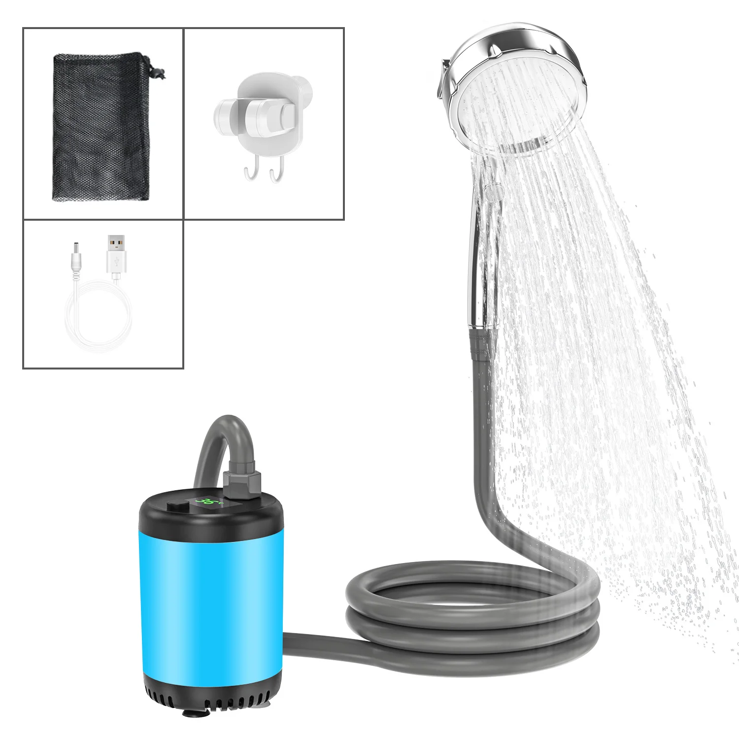 

Portable Outdoor Shower, Camping Shower Pump, Smart Display, Electric Shower with Hose for Camping Outdoor